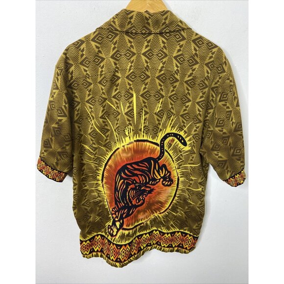 Vintage Mecca Men S Hawaiian African Safari Short Sleeve Shirt Hip Hop Tiger - Picture 1 of 5